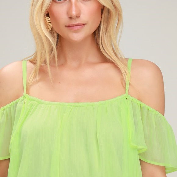NWT Lulu's Lime Neon Green Off-the-Shoulder Spaguetti Straps Top Blouse XS - Picture 4 of 5